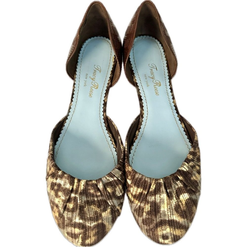 Tracy Reese Women’s Designer Leather Fabric Flats Cut Out Sides Sz 10